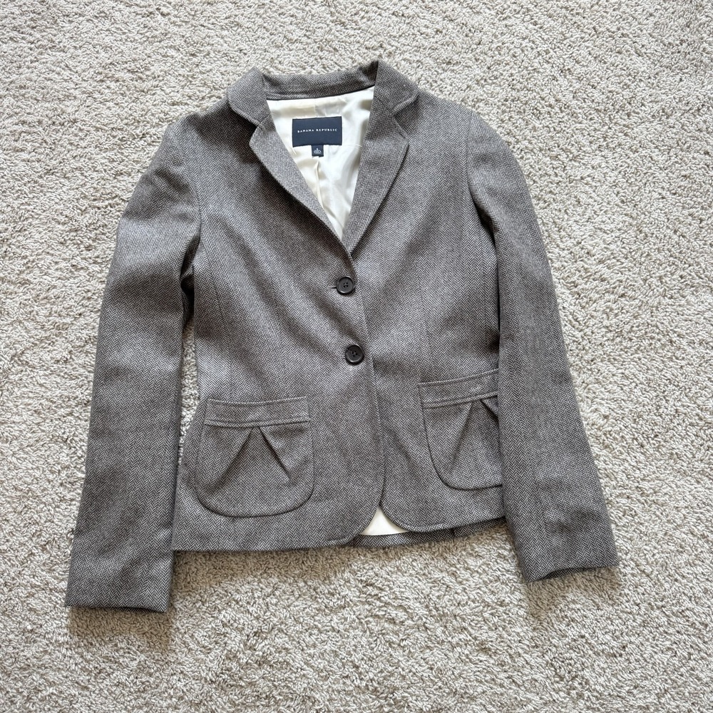 Banana Republic Blazer Womens 6‎ Wool Blend Herringbone Jacket Office Workwear
